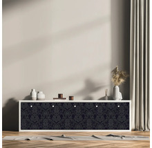 Wohnzimmer mit Sideboard und floral gemusterter Möbelfolie