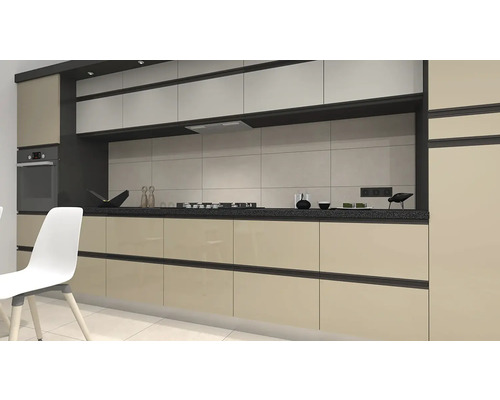 Moderne Küche mit Einbauschränken, Herd und Arbeitsfläche