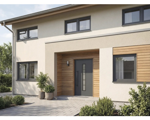 Hausfassade mit Haustür und Fenstern