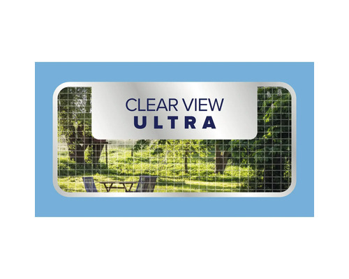 Klare Sicht auf eine Gartenszene hinter einem feinmaschigen Netz