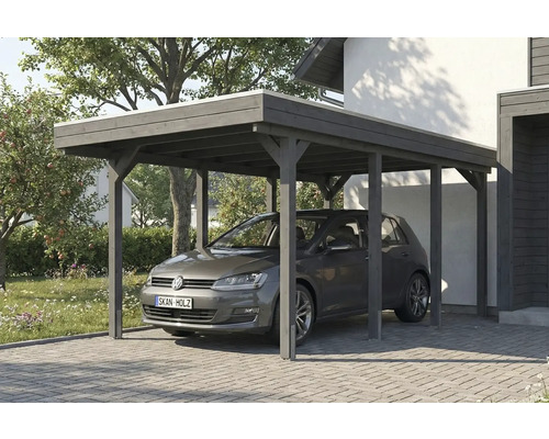 Auto unter einem Carport aus Holz