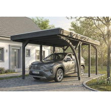 Auto unter Carport aus Holz vor Haus geparkt