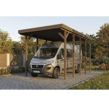 Wohnmobil unter einem Holzcarport