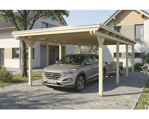 Auto unter einem Carport aus Holz