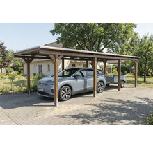 Auto unter einem offenen Carport aus Holz mit Flachdach