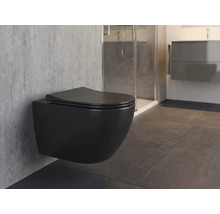 Wandhängendes WC in einem hellen Badezimmer mit Dusche und Waschtisch