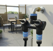 Gartenwasserverteiler zur Montage im Außenbereich mit zwei Abgängen