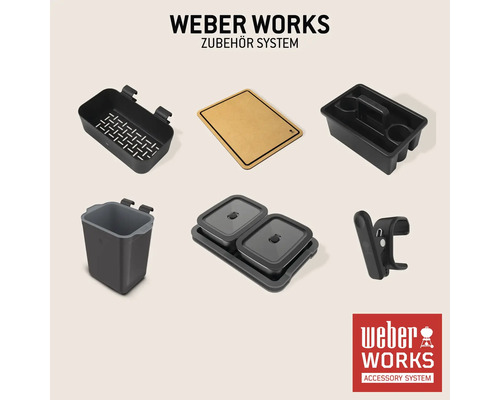Weber Works Zubehörsystem mit verschiedenen Behältern und Zubehörteilen