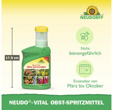 Neudorff Logo, Neudo-Vital Obst-Spritzmittel, 17,5 Zentimeter, 90 Prozent Rezyklat, nicht bienengefährlich, einsetzbar März bis Oktober.