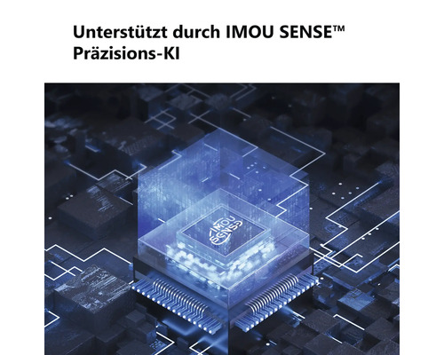 Illustration einer Prozessoreinheit mit IMOU SENSE Präzisions-KI für intelligente Bildanalyse.