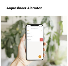 Smartphone-App mit Menü für anpassbare Alarmtöne wie Sirene oder Hundegebell für das Sicherheitssystem.
