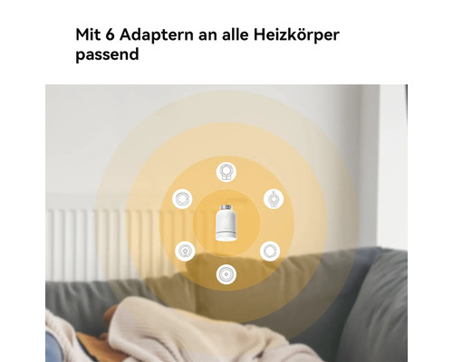 Smartes Heizkörperthermostat inklusive sechs Adaptern passend für verschiedene Heizkörper.