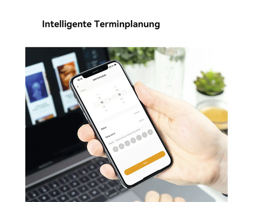 Smartphone zeigt eine App für intelligente Terminplanung zur Einstellung der Heizungstemperatur auf 21 Grad Celsius.