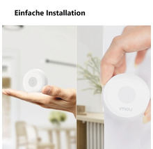 Einfache Installation eines runden weißen Wassersensors von Imou an einer Wand.