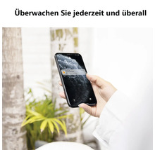 Smartphone mit Benachrichtigung einer Smart-Home-App zur Überwachung eines kabellosen Thermostats von unterwegs.