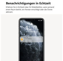 Smartphone mit einer Sicherheitsbenachrichtigung zur Personenerkennung in Echtzeit auf dem Sperrbildschirm.