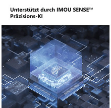 Grafik eines Prozessors mit dem IMOU SENSE Logo zur Darstellung von Präzisionstechnologie für künstliche Intelligenz.