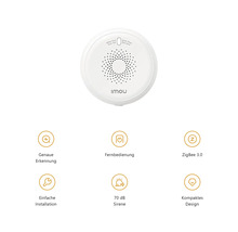 Imou smarter Rauchmelder mit ZigBee 3.0, 70 Dezibel Sirene, Fernbedienung, kompaktem Design und einfacher Montage.