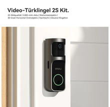 Imou Video-Türklingel 2S Kit an einer weißen Wand mit 2K-Kamera, 30-Grad-Horizontal-Drehobjektiv und kreisförmig beleuchteter Klingeltaste.