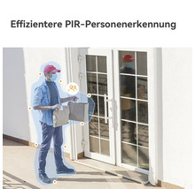Effiziente Passiv-Infrarot-Personenerkennung durch Markierung einer Person mit Einkaufstüten vor einer Hauseingangstür.