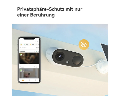 Imou Überwachungskamera mit Smartphone App Steuerung für den Privatsphäre Modus mit einer Berührung und Solarmodul.