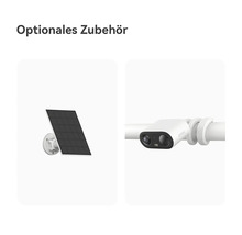 Optionales Zubehör für Überwachungskameras: Solarpanel mit Wandhalterung und Kamera mit flexibler Mastbefestigung.