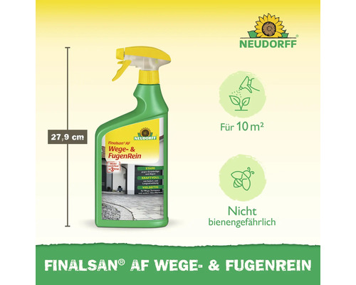 Neudorff Finalsan AF Wege- und Fugenreiniger Sprühflasche, Höhe 27,9 Zentimeter, für 10 Quadratmeter, nicht bienengefährlich, Neudorff Logo.