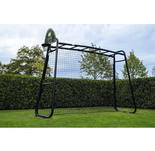 EXIT Toys GetSet Monkeybar MB220, schwarzes multifunktionales Outdoor-Sportgerät aus Metall mit Fußballtor und Basketballkorb im Garten.