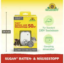 Neudorff Sugan Ratten- und Mäusestopp Ultraschallgerät, Reichweite 50 Quadratmeter, Höhe 19,4 Zentimeter, für 230 Volt Steckdosen.