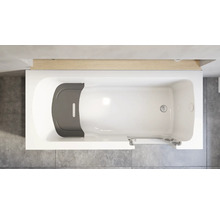 Rechteckbadewanne mit integrierter Tür und Badewannensitz in Draufsicht, in modernem Badezimmerambiente.