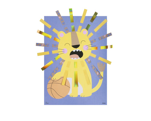 Bastelset Löwe aus Tonkarton mit einer Mähne aus Papierstreifen und einem Basketball, folia Logo