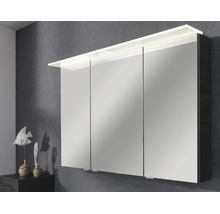 Dreitüriger Spiegelschrank für das Badezimmer mit integrierter LED-Beleuchtung oben und modernen Spiegelfronten.