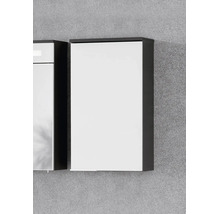 Wandhängender Badezimmerschrank mit weißer Front und dunklem Korpus.