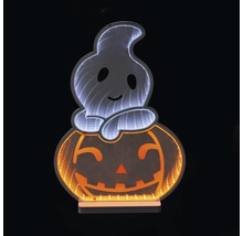 Halloween LED-Dekoration Geist auf Kürbis mit Infinity-Spiegeleffekt und Standfuß.