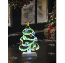 LED-Weihnachtsbaum mit Infinity-Spiegel-Effekt, bunten Lichtern und Stern auf weißem Standfuß in weihnachtlicher Szenerie.