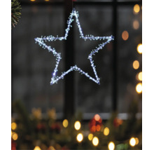 Hängender LED-Stern als festliche Fensterdekoration mit vielen kleinen Leuchten.