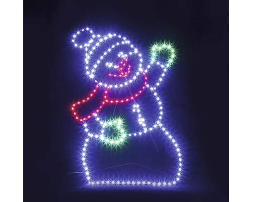 LED-Lichtsilhouette in Form eines Teddybären mit Mütze und Schal.