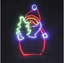 Lichtsilhouette Weihnachtsmann mit Tannenbaum, mehrfarbige Lampen für den Innenbereich und Außenbereich.