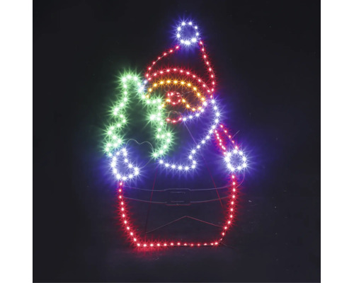 Lichtsilhouette Weihnachtsmann mit Tannenbaum, mehrfarbige Lampen für den Innenbereich und Außenbereich.