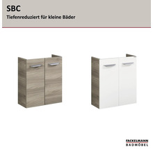 Fackelmann SBC Waschbeckenunterschränke, tiefenreduziert für kleine Bäder, in Holzoptik sowie Weiß mit Holzoptik.