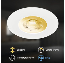 Runder LED Einbaustrahler mit Dim to Warm Funktion und Schutzart IP65 mit Memory Funktion.