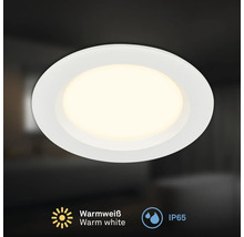 Runder LED Einbaustrahler mit warmweißer Lichtfarbe und Schutzart IP65 für den Innenbereich