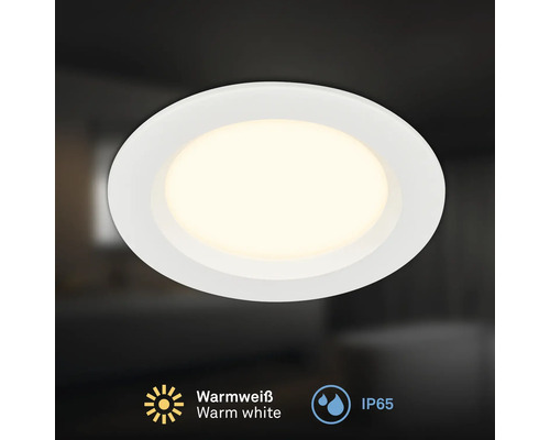 Runder LED Einbaustrahler mit warmweißer Lichtfarbe und Schutzart IP65 für den Innenbereich