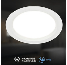 Runde LED Einbauleuchte für den Innenbereich mit Schutzart IP65 und neutralweißer Lichtfarbe.