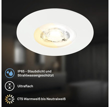 Runder LED Einbaustrahler IP65 staubdicht und strahlwassergeschützt ultraflach mit verstellbarer Farbtemperatur von warmweiß bis neutralweiß