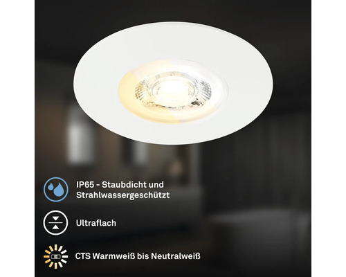 Runder LED Einbaustrahler IP65 staubdicht und strahlwassergeschützt ultraflach mit verstellbarer Farbtemperatur von warmweiß bis neutralweiß