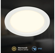 Runde LED Einbauleuchte mit warmweißem Licht und Schutzart IP65 fuer Feuchtraeume.