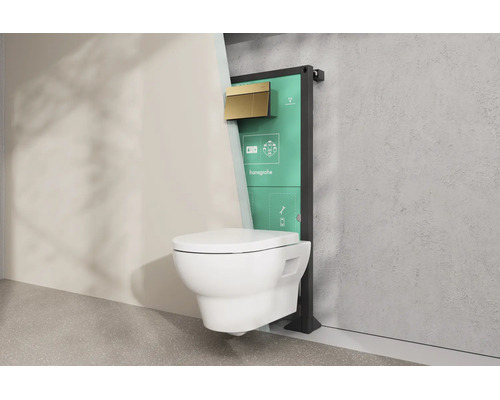 hansgrohe Wand-WC-Installation im Querschnitt mit Unterputzspülkasten und Betätigungsplatte.