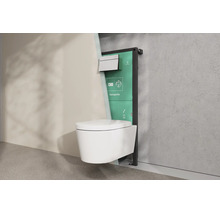 Wand-WC mit Hansgrohe Vorwandelement und Betätigungsplatte, Querschnitt einer Badezimmer-Installation.