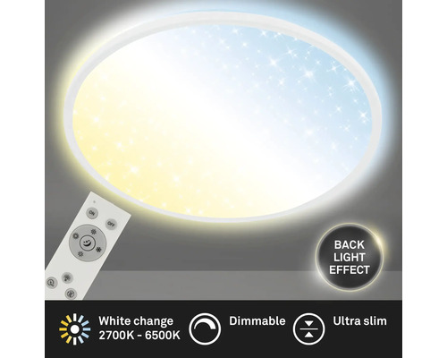 Runde LED-Deckenleuchte mit Sternenhimmel-Effekt, Fernbedienung, dimmbar, Farbtemperaturwechsel 2700 bis 6500 Kelvin und Backlight-Effekt.